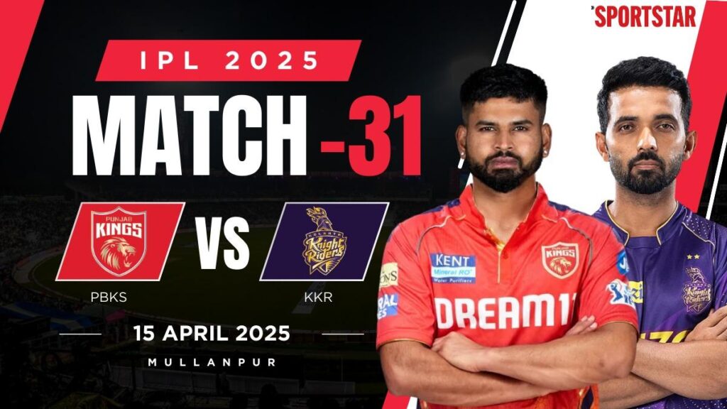 ๐ IPL 2025 Match 31: Punjab Kings ๐ Kolkata Knight Riders โ April 15, 7:30 PM IST 2 IPL 2025 Match 31